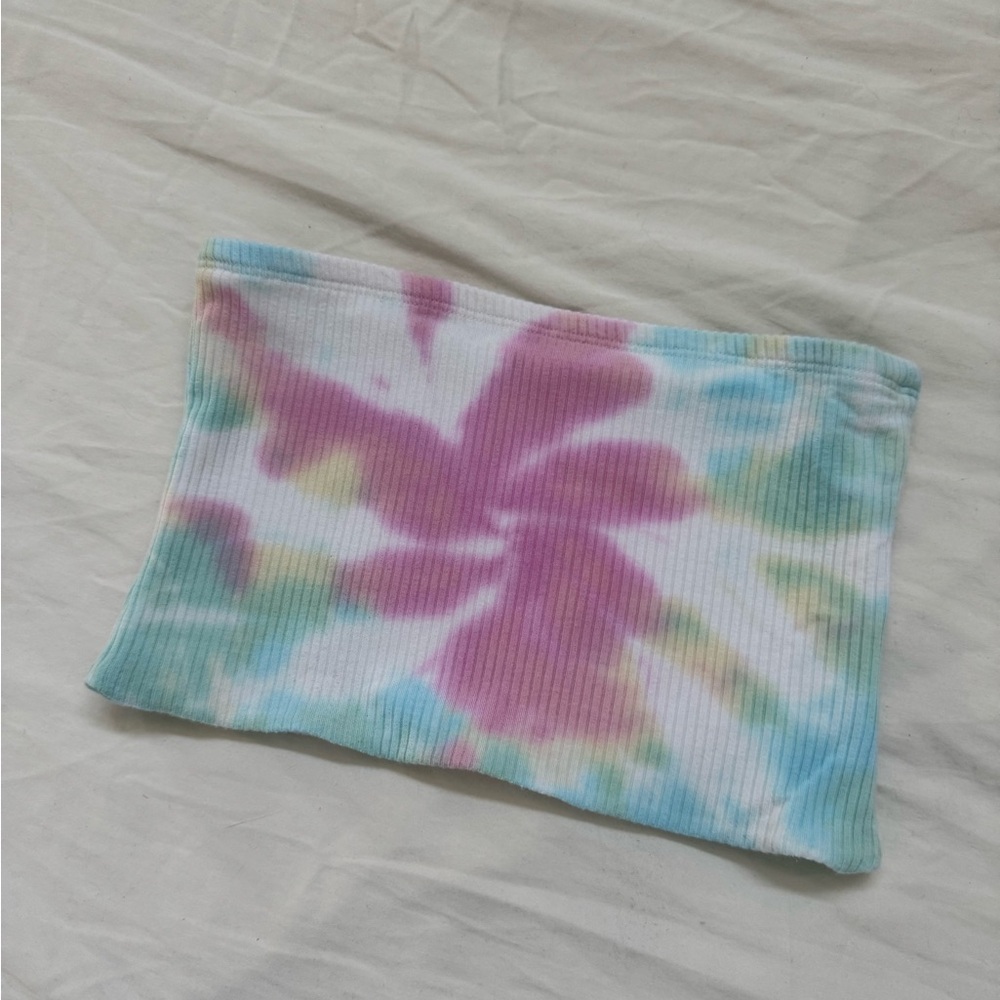 Tie-Dye Ribbed Tube Top - Pink & Blue